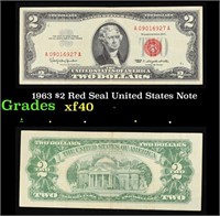 1963 $2 Red Seal United States Note Grades xf