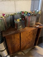 WOOD  CABINET AND GLASS BLOCK DECOR