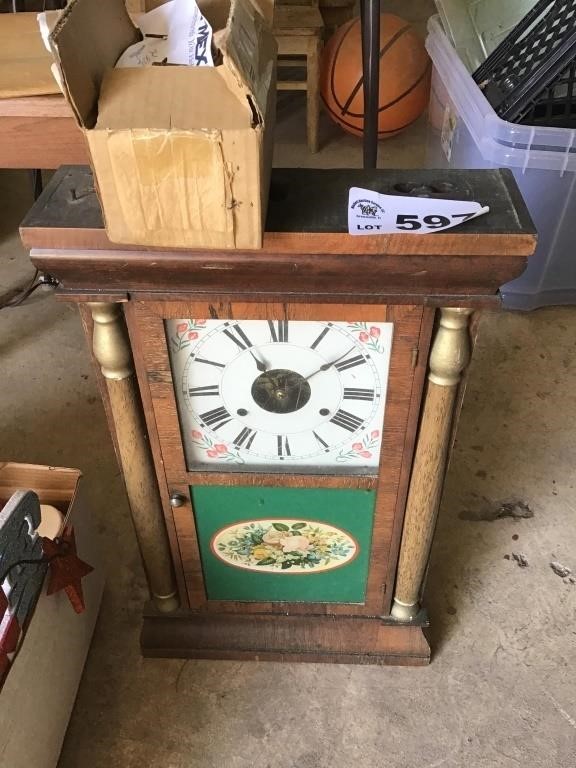 ANTIQUE CLOCK WITH KEY AND PARTS