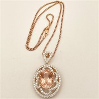 14K Rose Gold Morganite & Diamond Pendant & Chain