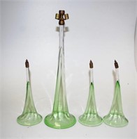 Group four early green glass epergne trumpets