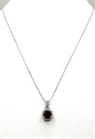 Sterling Silver Created Garnet Sapphire Necklace