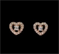 10K Rose gold pave diamond heart post earrings
