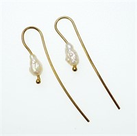 14K Yellow gold freshwater pearl wire earrings