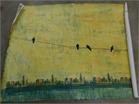 BIRDS ON WIRES OIL ON CANVAS, UNFRAMED