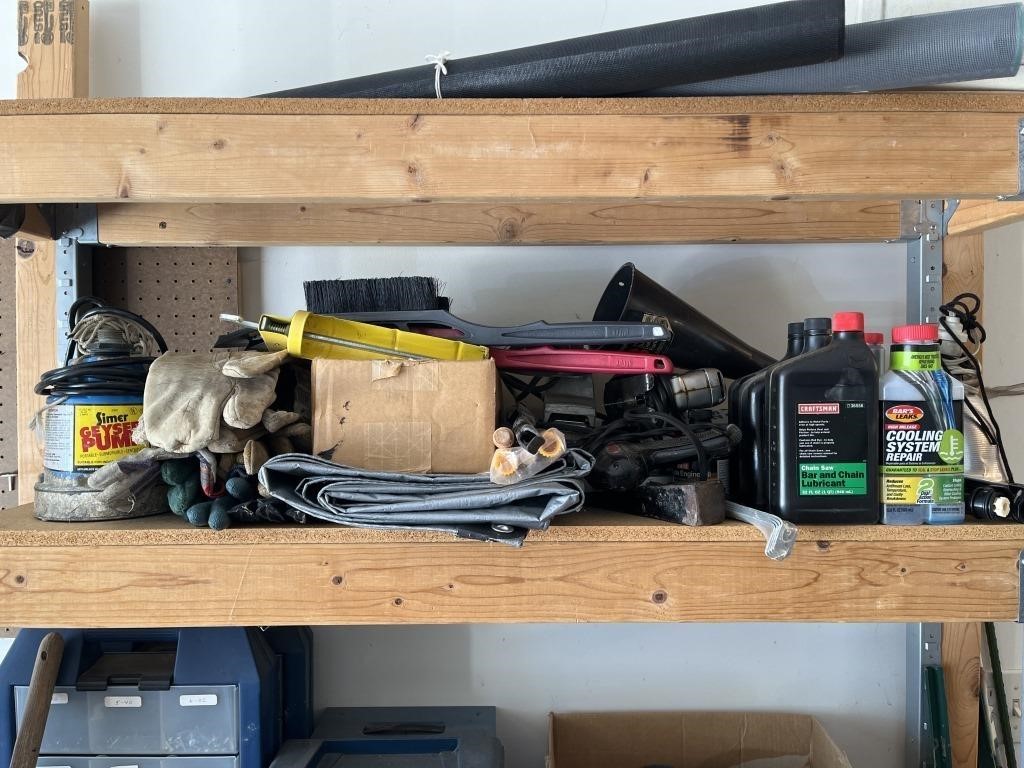 Shelf of miscellaneous garage stuff