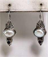 Large Sterling Pearl/Garnet Earrings 8 Gr