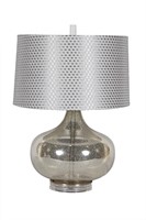 Lamp Mercury Glass Round Base with Grey Shade