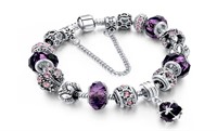 18K Gold Plated Purple Crystal CZ Charm Bracelet