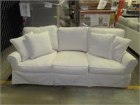 Cream Colored Fabric Couch W/ Throw Pillows