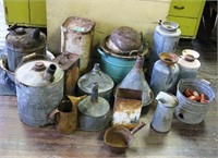 vintage cans, funnels, etc.