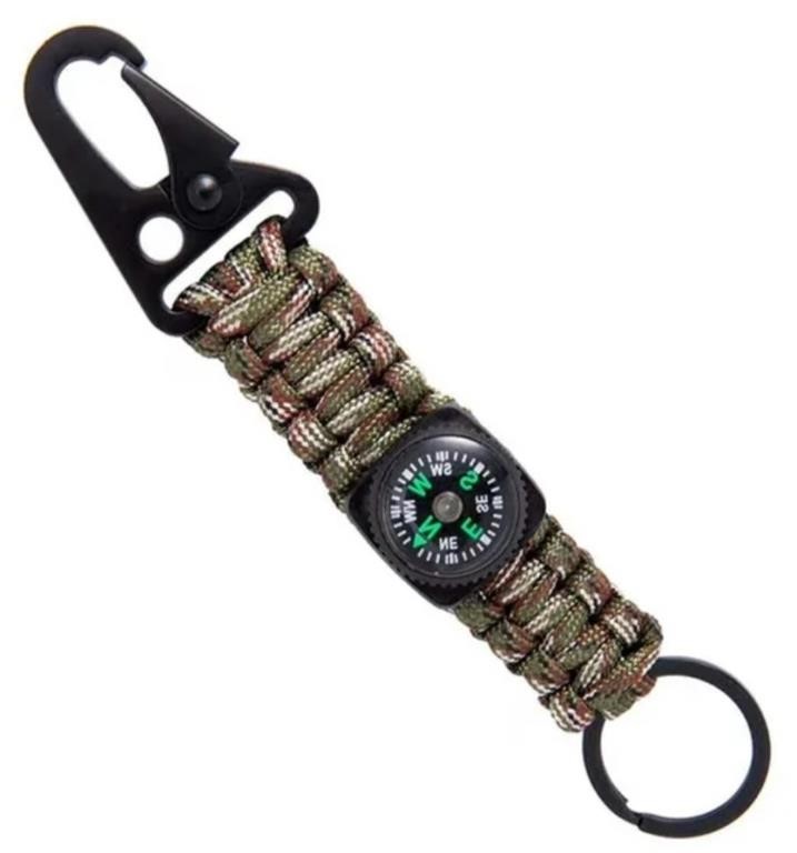 Camo Umbrella Rope Compass Keychain/carabiner
