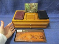 wooden dresser box -leather wallets -watches -