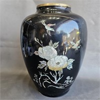 Enameled Asian Vase w/ Shell Design -Vintage