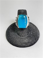 Large Sterling (SX) Turquoise Ring 11 Gr S-6.5