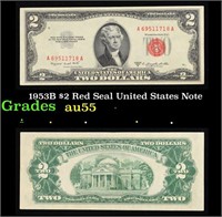 1953B $2 Red Seal United States Note Grades Choice