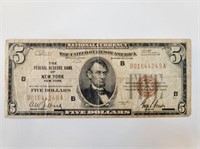 1929 $5 Reserve Bank FR-1850b New York