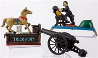 Cast Iron Penny Banks & Cannon