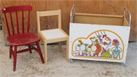 Painted Little Wood Chair, Rolling Toy Cart Plus..