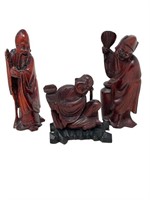 Carved wood Chinese figures grouping
