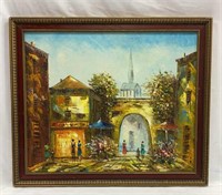 Town Scene Oil Painting by Rene Caron