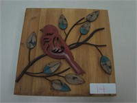 Metal Art - Red Bird on a Branch - 10" x 10"