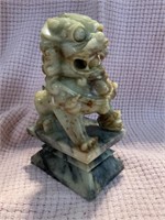 8" Carved Soapstone Foo Dog with Rolling Ball