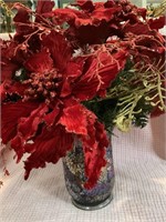 22" Poinsettia Arrangements in Mosaic Red Vase