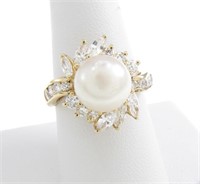 14K Yellow Gold Pearl and Diamond Ring