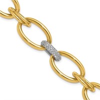 14K- Two-tone Diamond Oval 7.5 inch Bracelet