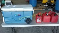 Coleman Cooler & 3 Gas Cans