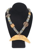 Akan Gold Crescent Moon & Bead Necklace, 10k-18k