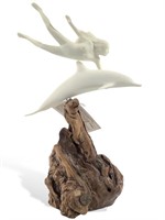 John Perry Sculpture Woman & Dolphin, Burl Base