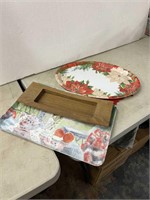 Assorted plastic and wood platters just in time