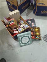Box of Christmas ornaments & more
