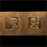 Pair Mid-Century Modern Bruce Fox Portrait Reliefs