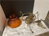 Amber hobnail hanging oil lamp no chimney