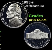 Proof 1993-s Jefferson Nickel 5c Grades GEM++ Proo