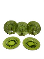 5-Vintage Green Kings Crown Thumbprint Plates