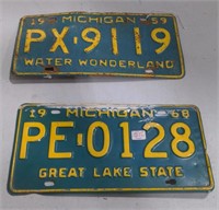 (AB) 1959 and 1968 Michigan license plates