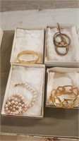 Vintage Monet Cuff Bracelets + Pearl Necklace