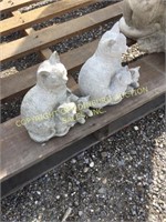 (2) SMALL CAT W/ KITTEN CONCRETE STATUES