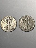 2 Walking Liberty Silver Half Dollars -1937 & 1944