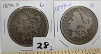 2 - 1879-S Morgan silver dollars