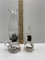 2 SMALLER ANTIQUE GLASS OIL LAMPS