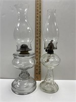 2 LARGER ANTIQUE GLASS OIL LAMPS