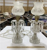 2 glass crystals electric lamps 15in