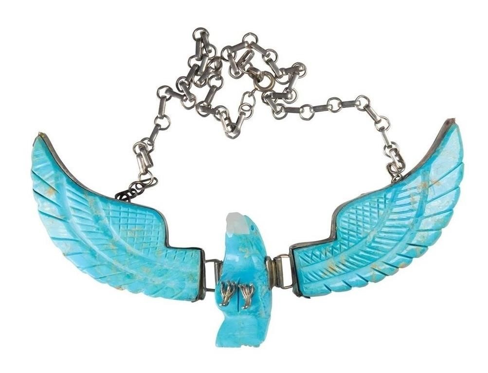 Huge Turquoise Soaring Eagle & Sterling Necklace