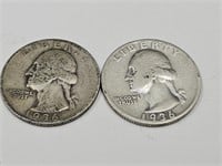 2- 1936 S Washington Silver Quarter Coins