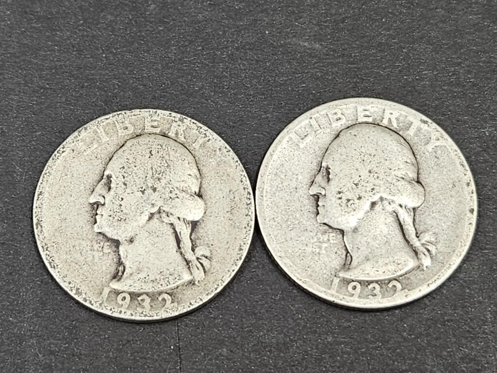 2 -  1932 Washington Silver Quarter Coins
